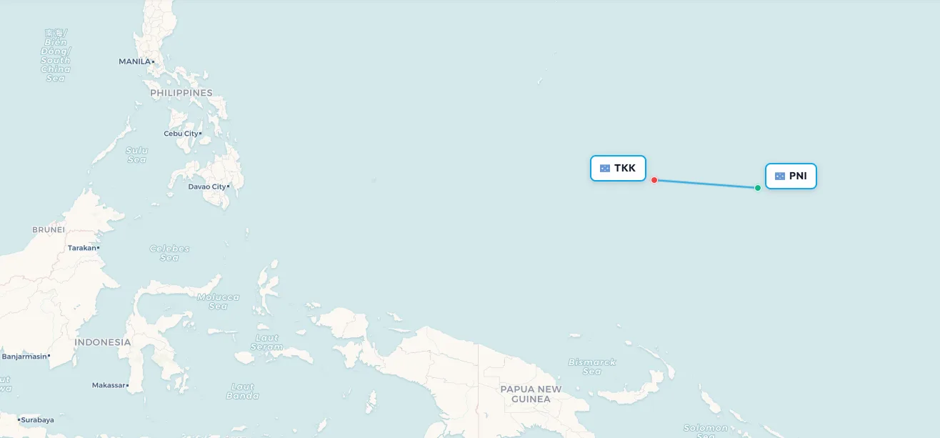Mapa de ruta Pohnpei a Chuuk