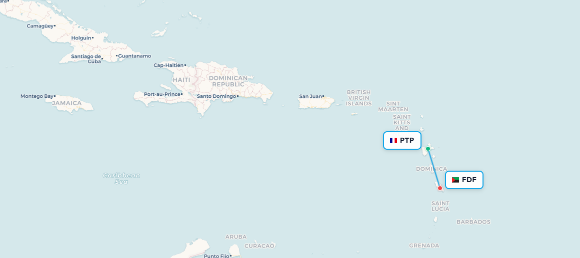 Mapa de ruta Pointe-à-Pitre a Fort-de-France