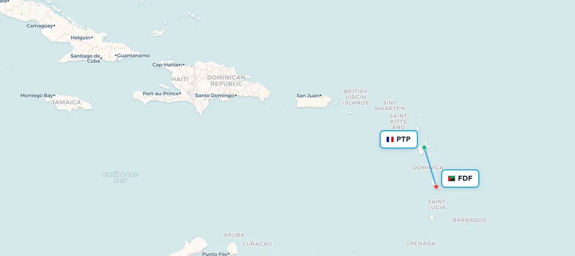 Mapa de ruta Pointe-à-Pitre a Fort-de-France