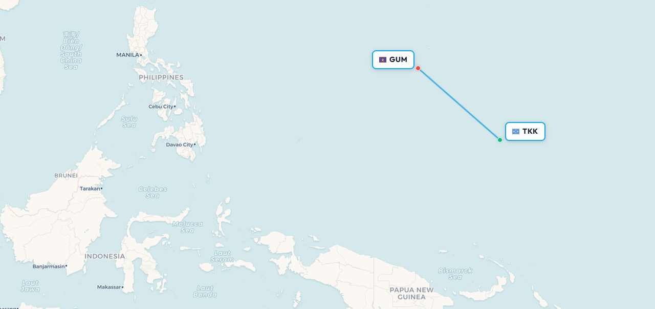Mapa de ruta Chuuk a Guam