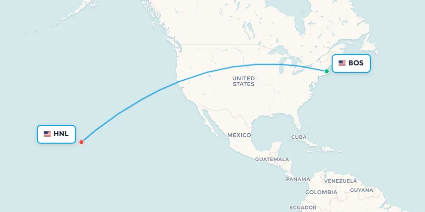 Boston BOS to Honolulu HNL domestic flight route map