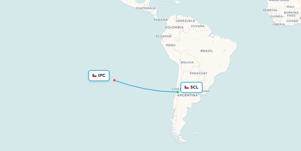 Mapa de ruta de vuelo doméstico de Santiago SCL a Isla de Pascua IPC