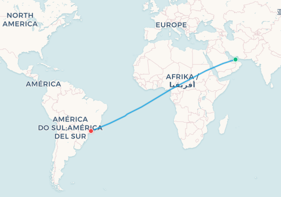 Dubai to Sao Paulo flight route map