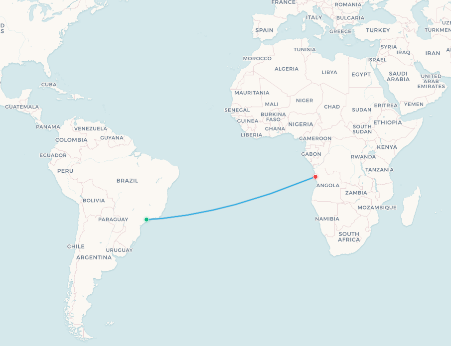 Sao Paulo to Luanda flight route map