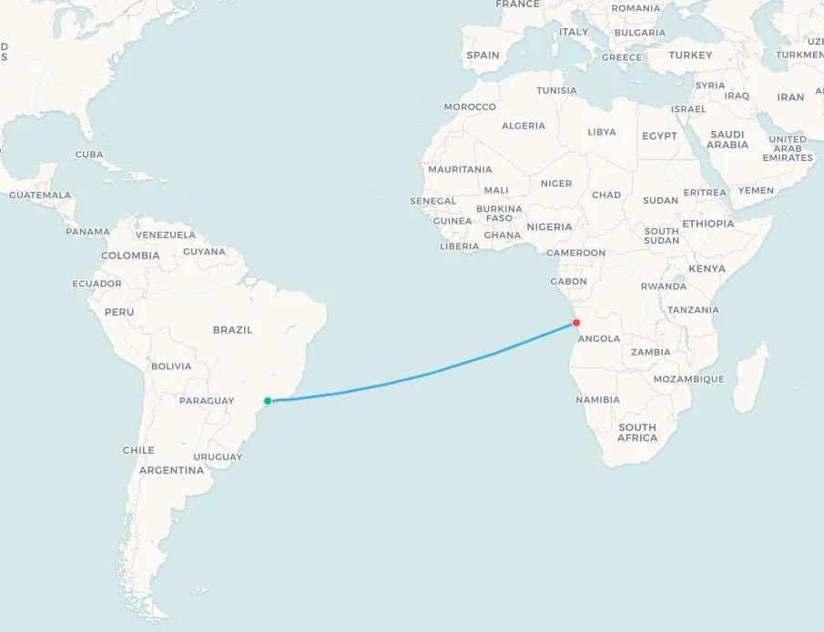 Sao Paulo to Luanda flight route map