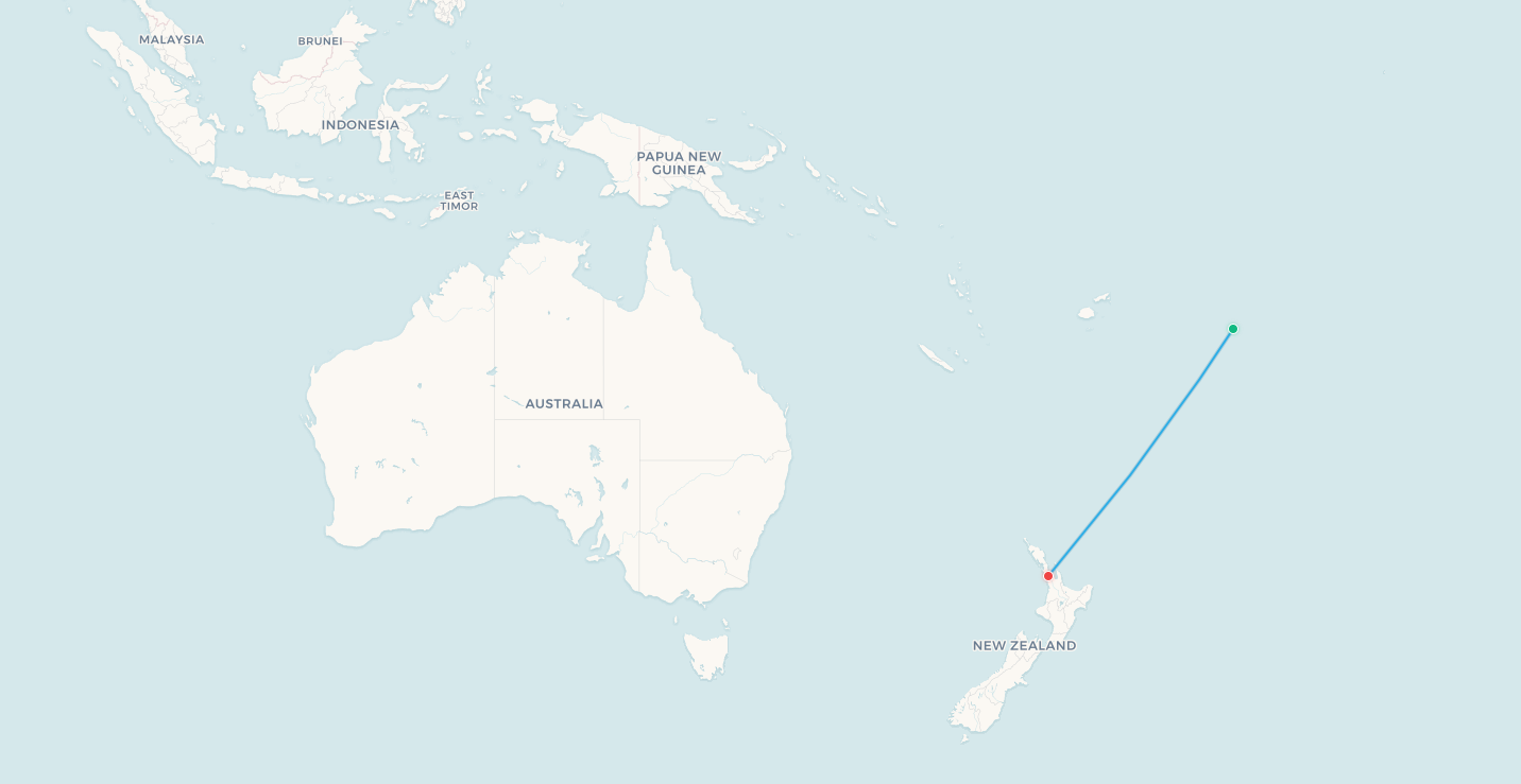 Niue to Auckland flight route map