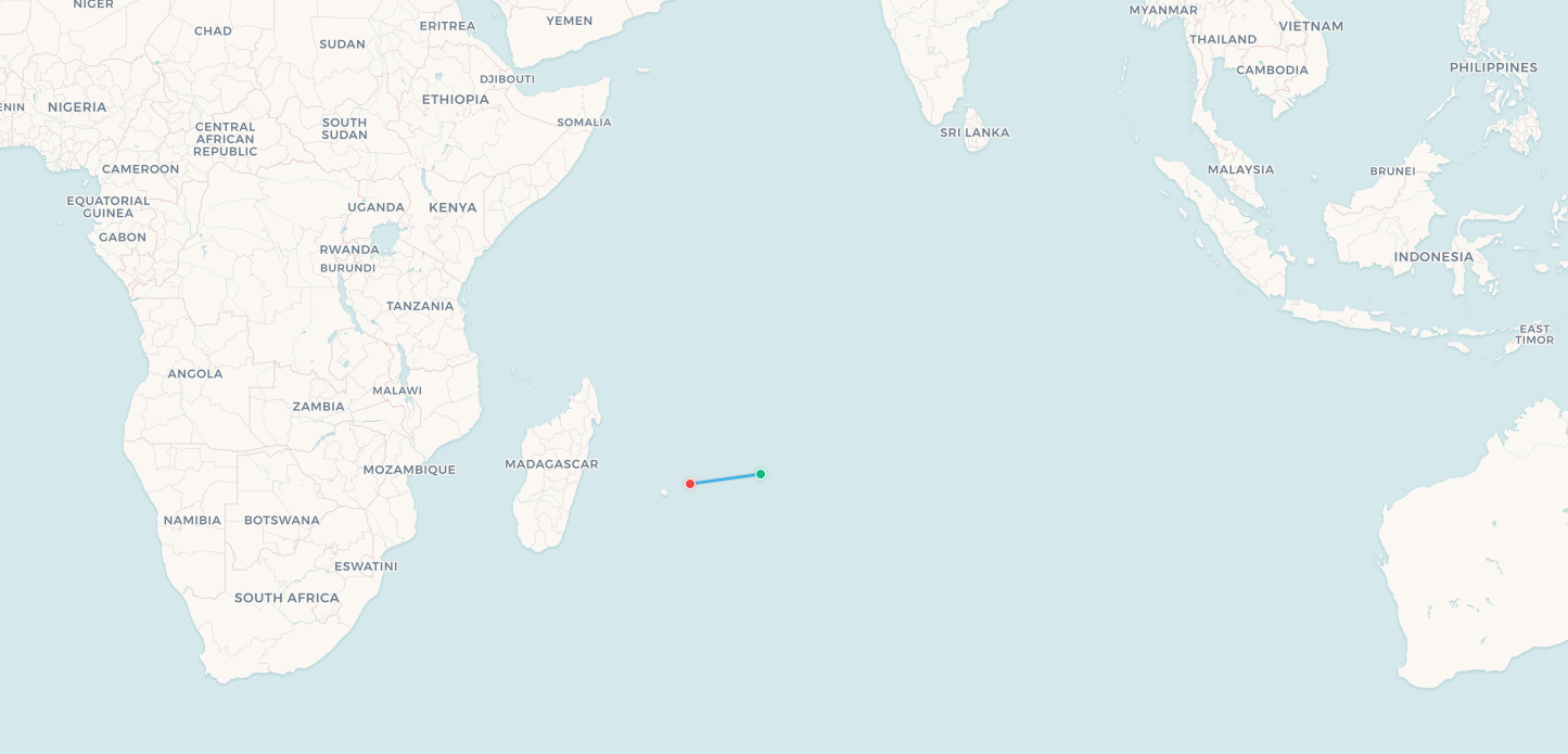 Rodrigues Island to Mauritius flight route map