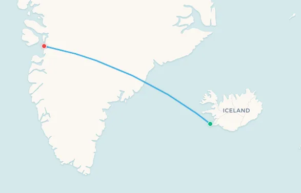 Reykjavik to Ilulissat flight route map