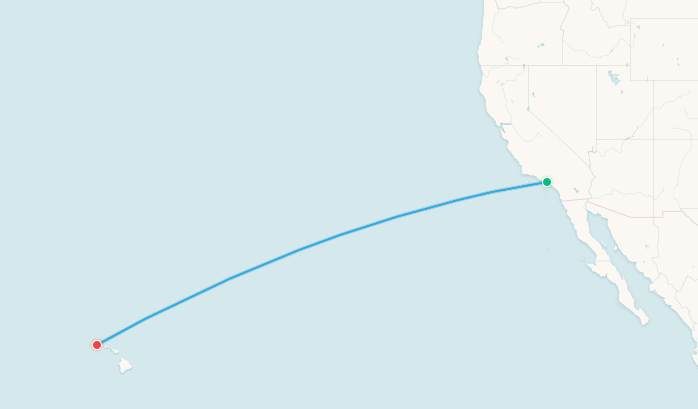 Los Angeles to Honolulu flight route map