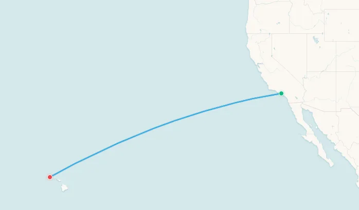Los Angeles to Honolulu flight route map