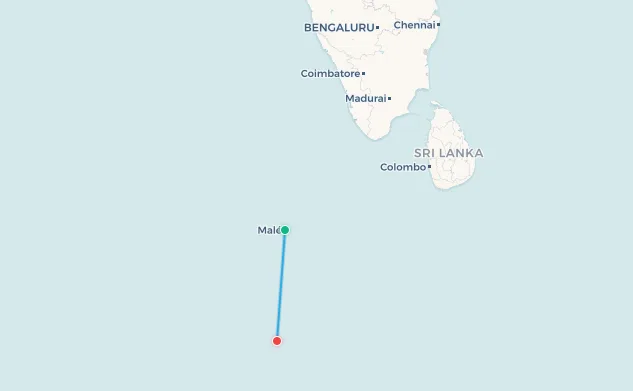 Male to Maldives resort island flight route map