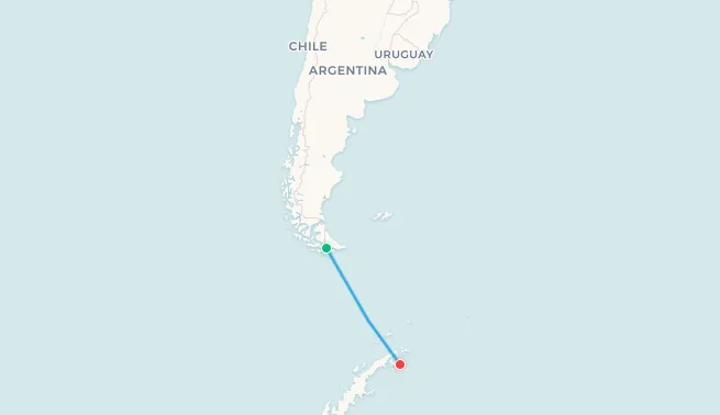 Ushuaia to Antarctica flight route map
