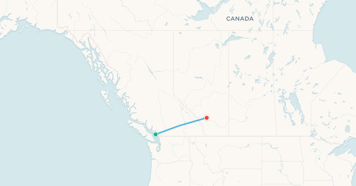Vancouver to Calgary flight route map