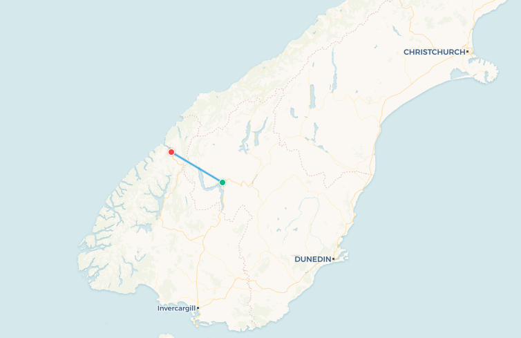 Queenstown to Milford Sound flight route map