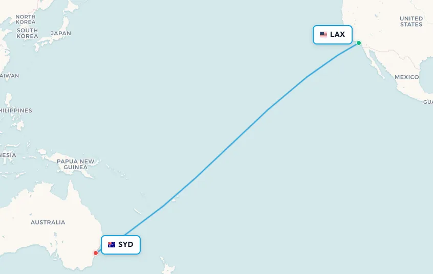 Los Angeles to Sydney record-breaking route map