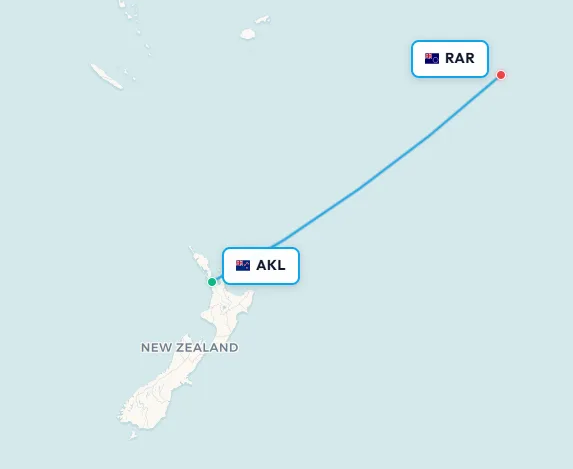 Auckland to Rarotonga flight route map