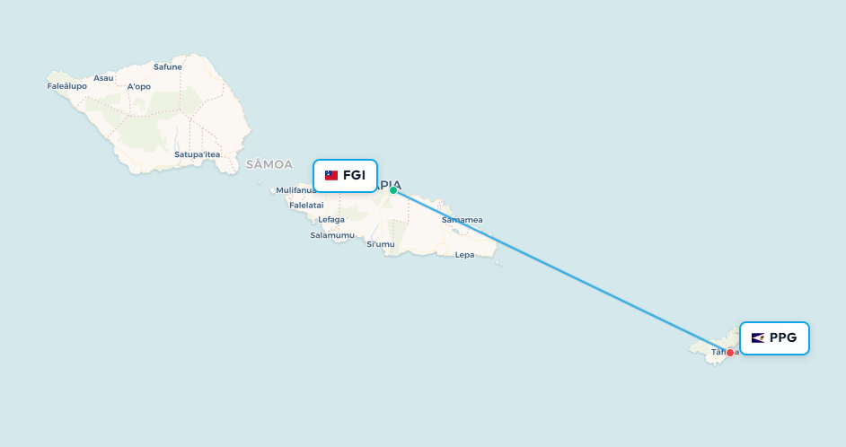 Mapa de ruta de vuelo de Apia Fagali'i a Pago Pago