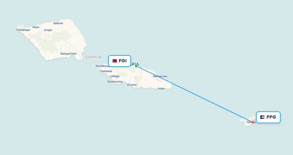 Apia Fagali'i to Pago Pago flight route map
