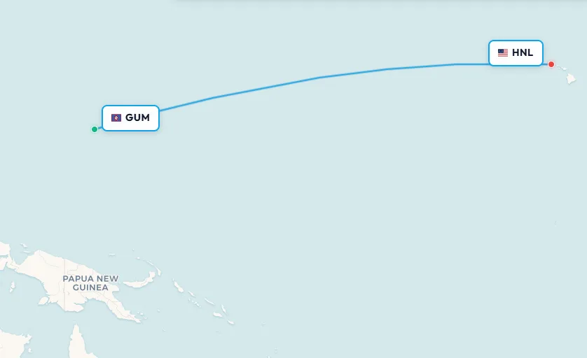 Guam to Honolulu flight route map