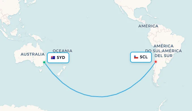 Sydney to Santiago flight route map