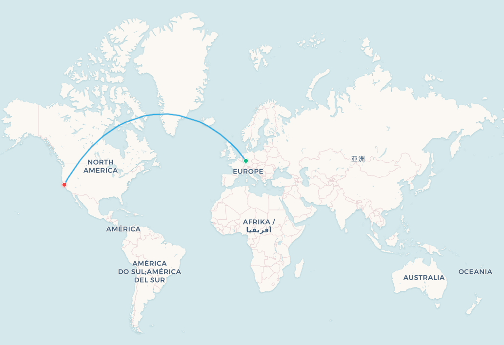 Frankfurt to San Francisco transpolar flight route map