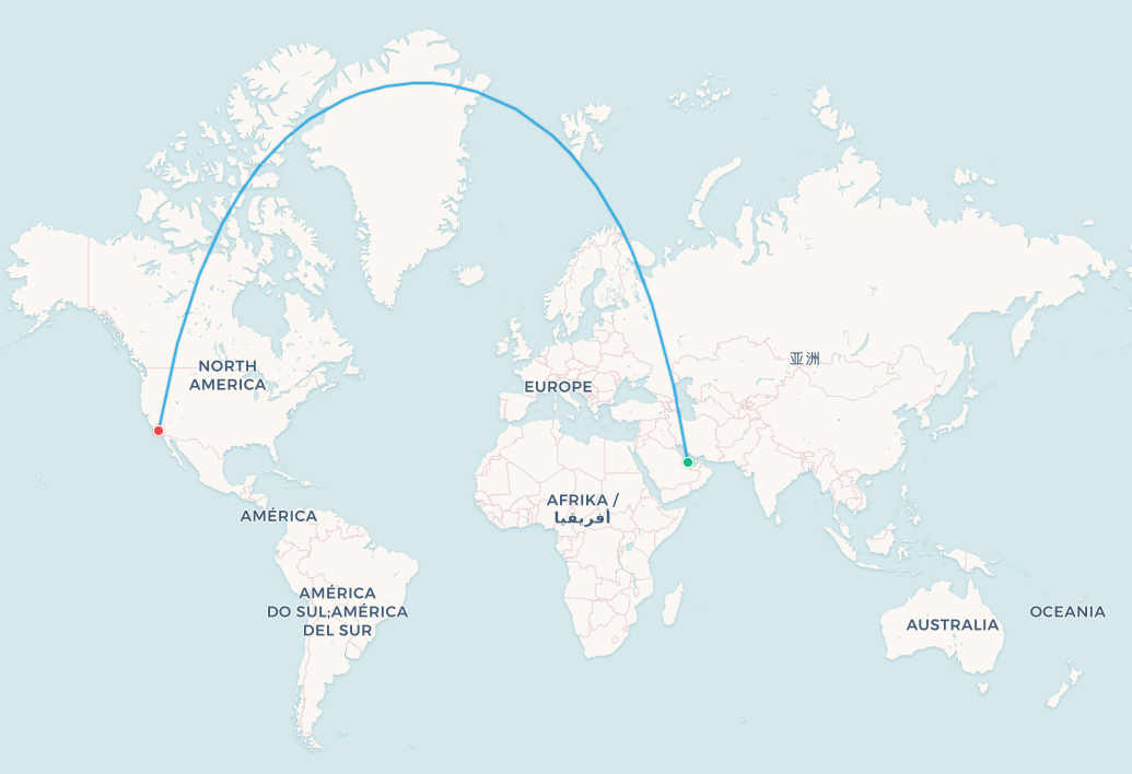 Doha to Los Angeles flight route map