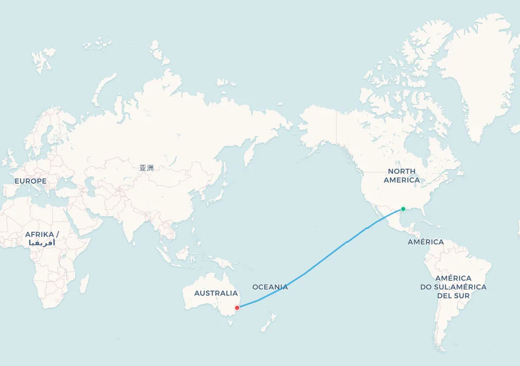 Houston to Sydney flight route map