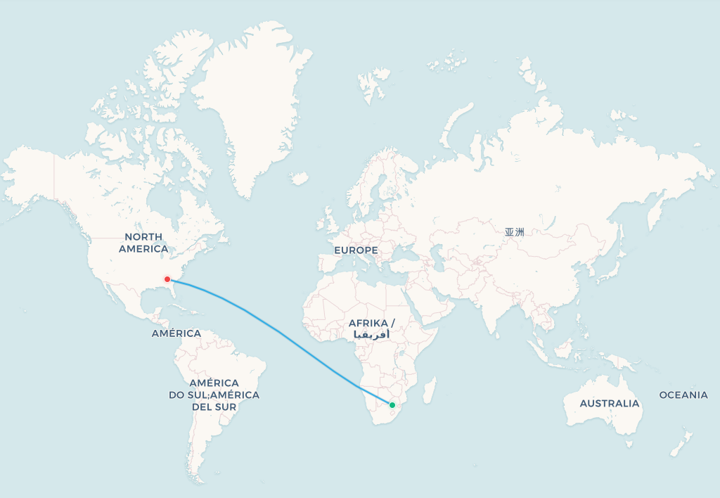 Johannesburg to Atlanta flight route map
