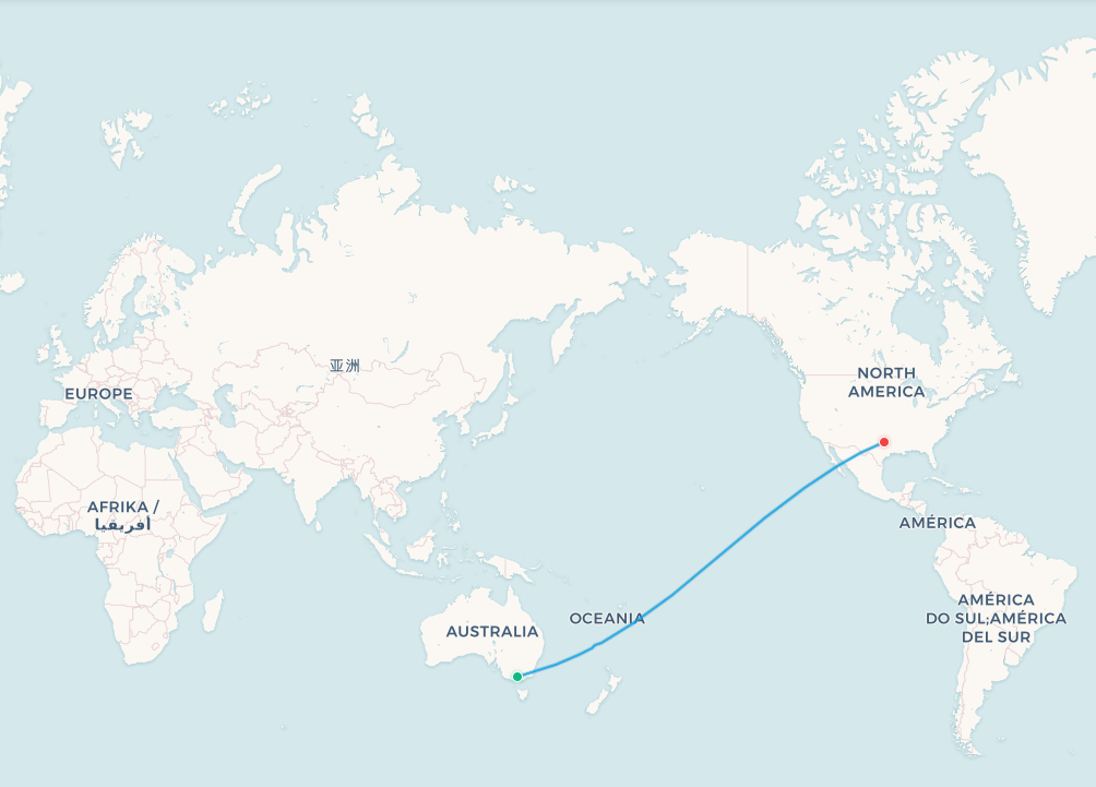 Melbourne to Dallas flight route map
