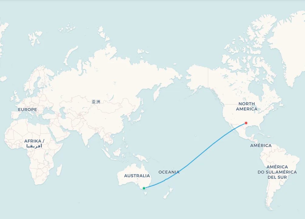 Melbourne to Dallas flight route map