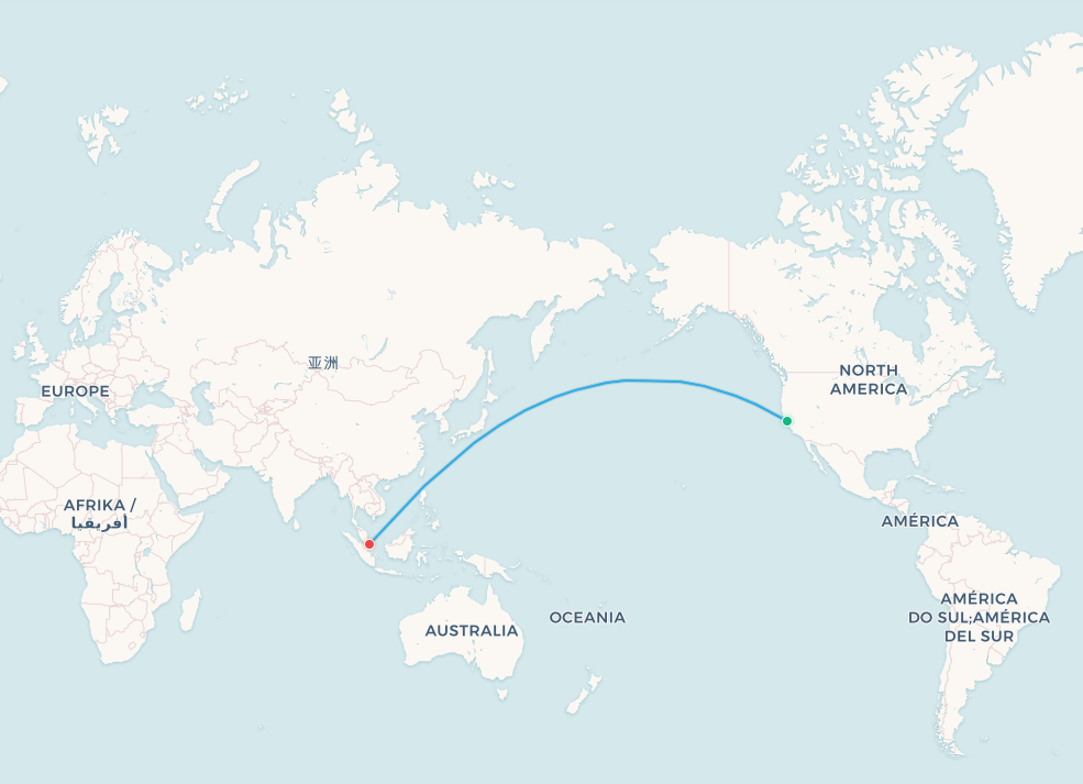 San Francisco to Singapore flight route map