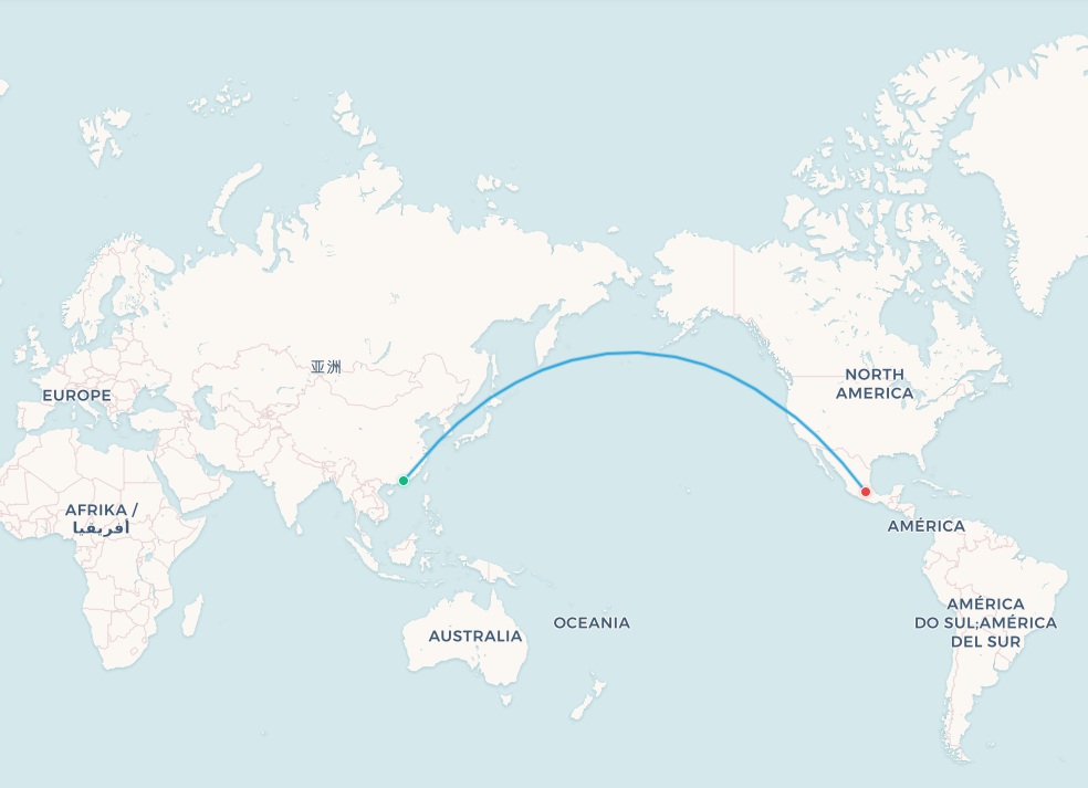 Shenzhen to Mexico City flight route map
