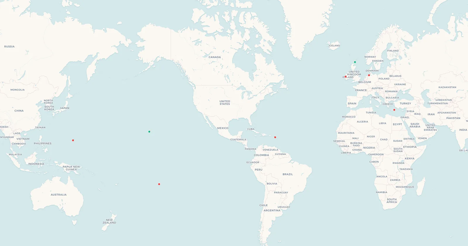 World map showing the locations of the 10 shortest scheduled flights in the world, in Scotland, Germany, Ireland, Greece, the Caribbean, Hawaii, the Northern Mariana Islands and French Polynesia