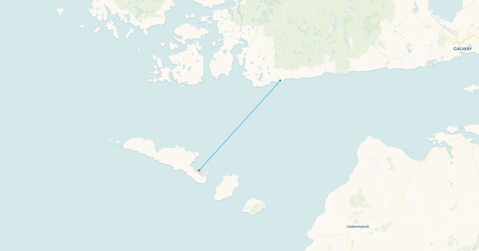 Map of the flight from Connemara Regional Airport to Inis Mór in the Aran Islands, Ireland