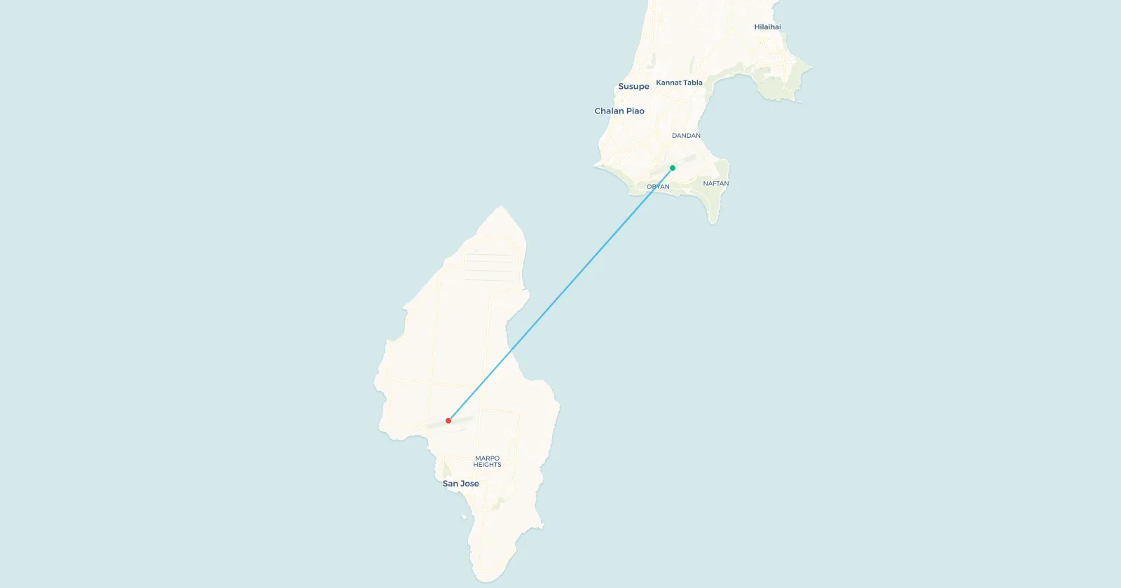 Map of the Saipan to Tinian flight in the Northern Mariana Islands