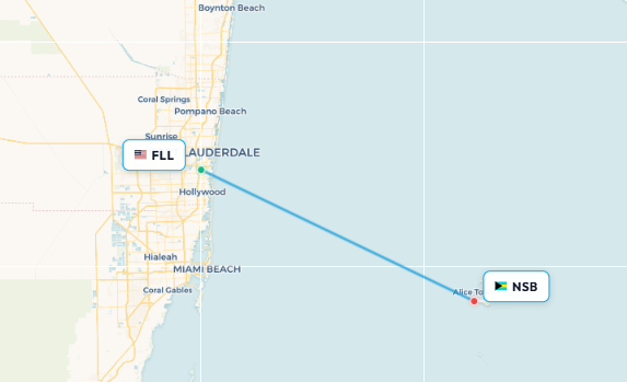 Mapa de ruta de vuelo de Fort Lauderdale a Bimini Norte