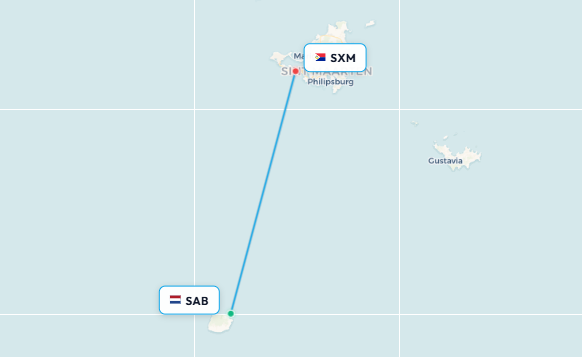 Mapa de ruta de vuelo de Saba a St Maarten