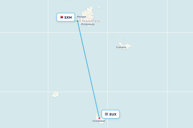 Mapa de ruta de vuelo de St Maarten a San Eustaquio