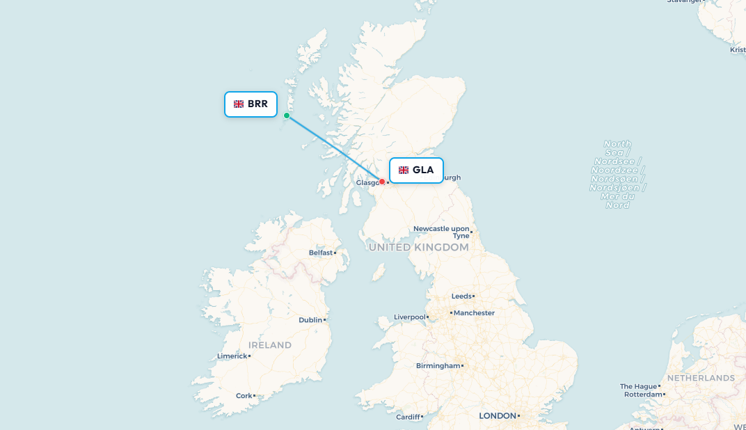 Barra to Glasgow flight route map
