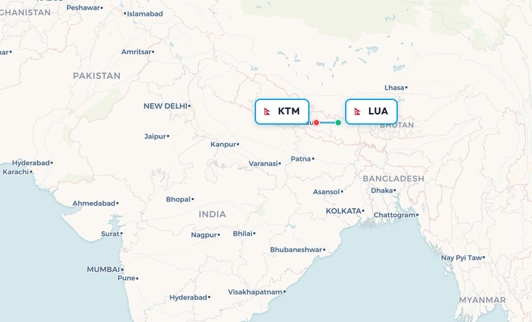 Lukla to Kathmandu flight route map