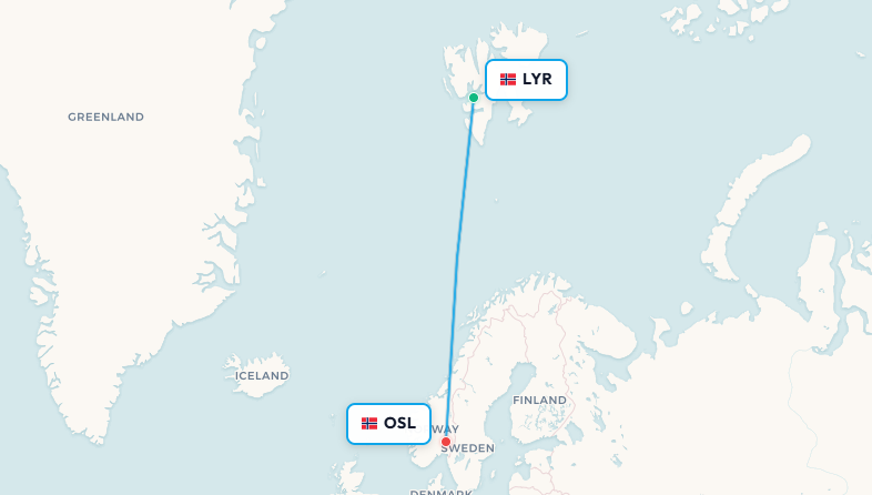 Longyearbyen to Oslo flight route map