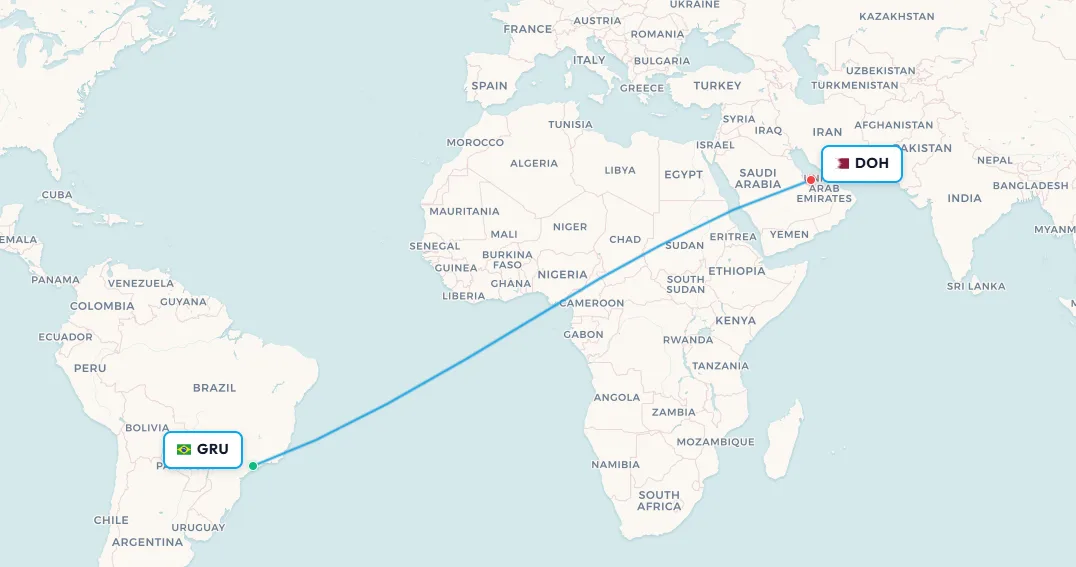 São Paulo to Doha jet lag route map