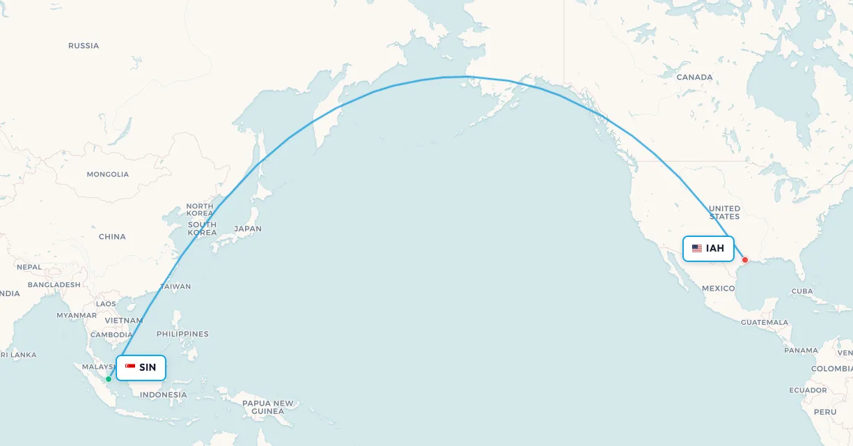 Singapore to Houston jet lag route map