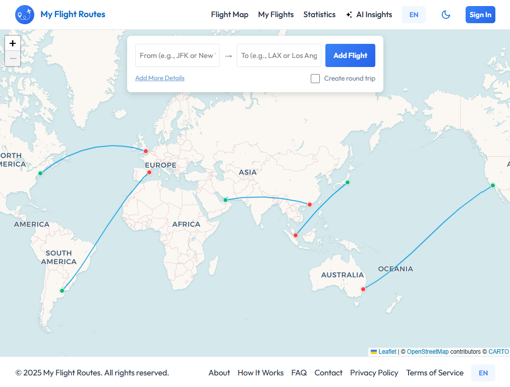 Captura del mapa de vuelos interactivo