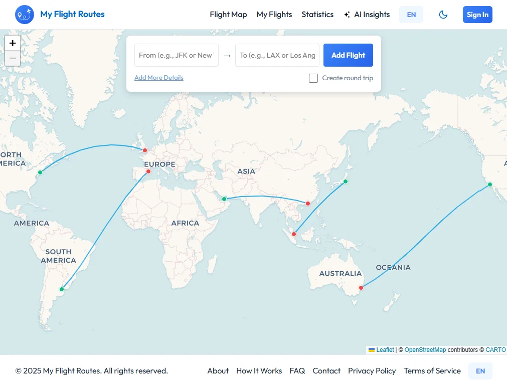 Interactive flight map screenshot